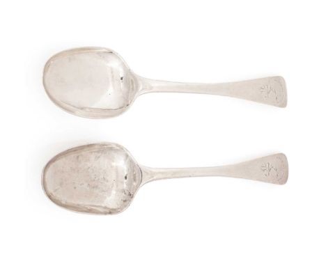 A pair of silver tablespoons, Hanoverian pattern (with terminals turned over), engraved crest, initial "W" and motto "NUNQUAM