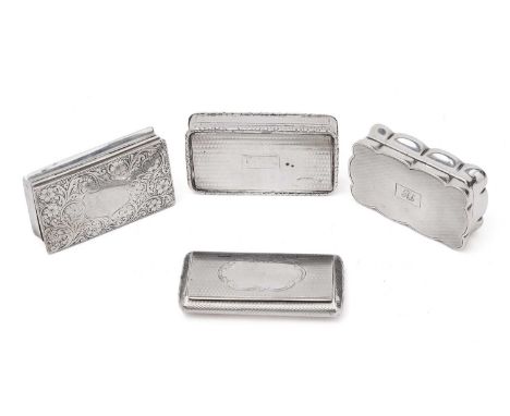 A Victorian silver rectangular snuff box with engine turned decoration and a vacant scroll cartouche on the cover, by Alfred 