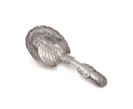 A George IV engraved silver "pastern hoof" caddy spoon, with a hollow stem, by John Betteridge, Birmingham 1820, 8.4cm long, 