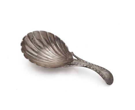 A George III silver caddy spoon, with a bright-cut stem and a fluted bowl, by William Burch or Bennett, London c.1780, (maker