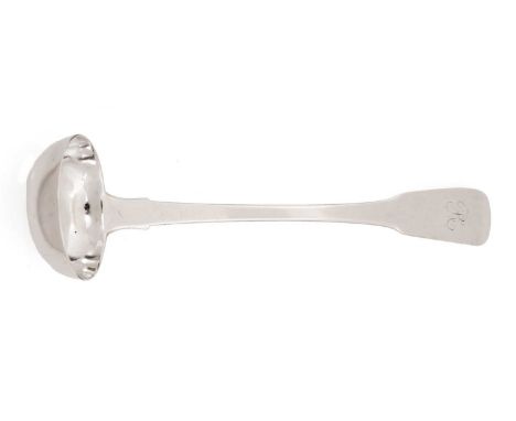 A silver Fiddle toddy ladle, initialled "R", by David Gray, Dumfries 1830-1840, 17.4cm long, 1oz.Condition - 7.25/10