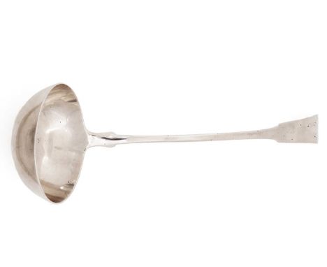 A silver Fiddle pattern soup ladle, initialled "GS", maker "MC", unascribed Scottish provincial 1820-1840, 36.5cm long, 6oz.C