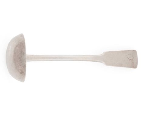 A silver toddy ladle, Oar pattern, initialled "S", by William Smith 1820-1830, 14.7cm long, 0.85oz.Condition - 7.75/10