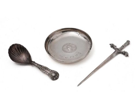 An Elizabeth II Scottish cast silver letter opener in the form of a sword by Robert Allison, Glasgow 1960; an early Victorian