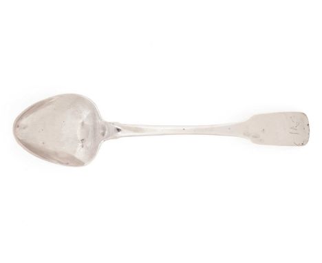 A silver Fiddle pattern teaspoon, initialled by J. McIver, Fochabers C.1830, 14cm long, 0.4oz.Condition - 6.75/10