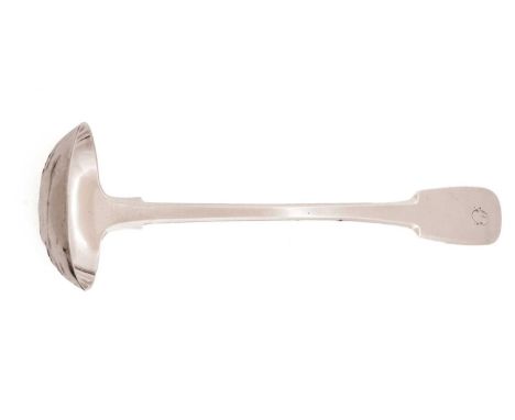 A silver toddy ladle, Fiddle pattern, initialled "O", by George Elder, Banff 1830-1840, 17cm long, 1.1oz.Condition - 8/10