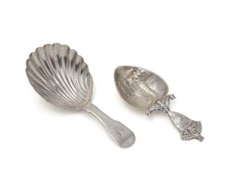A George III Scottish silver caddy spoon, with a fluted bowl, initialled, by Mitchell &amp; Russell (of Glasgow), Edinburgh 1