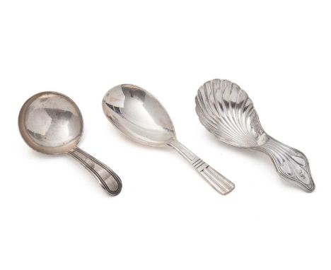 A George III silver provincial caddy spoon, with stamped and fluted decoration, initialled "S", by Richard Morton, Sheffield 