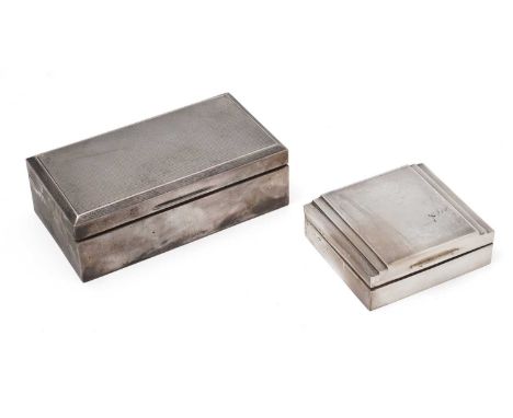 A George VI silver cigarette box, rectangular, with an engine-turned cover and a cedar-wood lining, by Mappin &amp; Webb, Bir