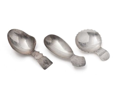 A George III engraved silver caddy spoon, with a flower on the back of the bowl, initialled "S", by George Smith, London 1783