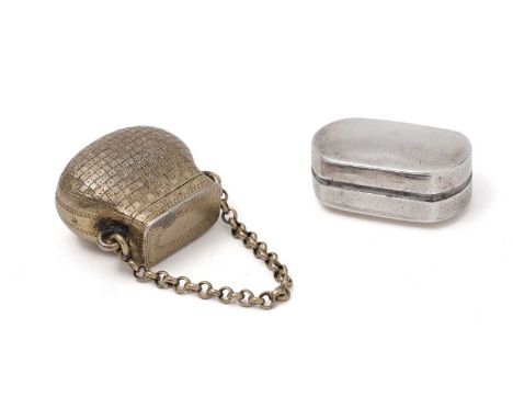 A George IV small silver gilt vinaigrette in the form of a handbag with hatched engraving and a chain handle, by Lea &amp; Co