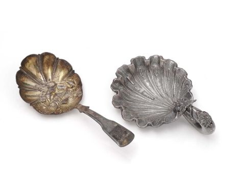 A Victorian silver naturalistic caddy spoon, in the form of a matted leaf with a hollow, ring handle adorned with vine leaves