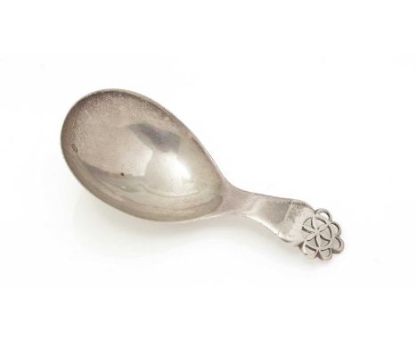 A rare George III silver caddy spoon, with a pierced terminal – separately made and soldered on with a lap-joint, by Thomas N