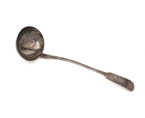 A late George III west country silver soup ladle, Fiddle pattern, initialled with a small "p" on the back of the terminal, by