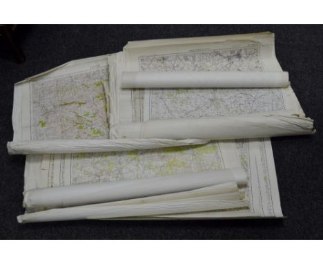 A large quantity of Ordnance Survey maps including Tiverton; Bridgenorth; Cromer; Lowestoft; North Wales; Stratford; Exmoor; 