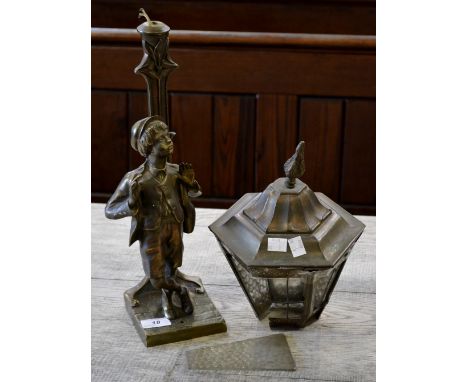 A French metal work lamp, the boy at the lamp post 