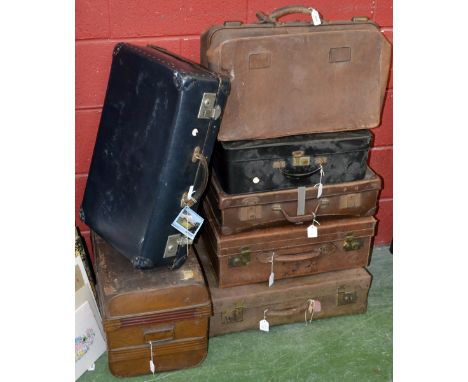 Luggage- an early 20th century rectangular suitcase; other similar, later; a late 19th century Gladstone-type bag; a rectangu