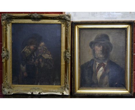 English School (late 19th century)Childrenoil on canvas, framed; another, Portrait Of A Gent, oil on canvas, framed (2) 