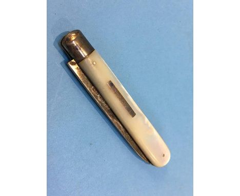 A silver mother of pearl handled fruit knife