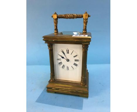 Brass and four glass carriage clock, dial and movement unsigned