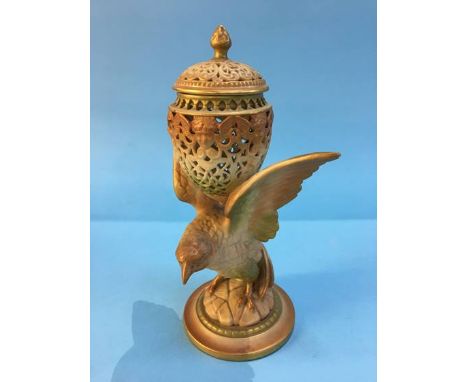 Royal Worcester pot pourri in the form of a bird, dated 1897