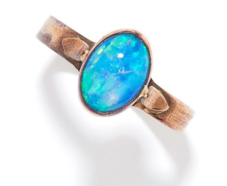 OPAL DRESS RING in yellow gold, set with a cabochon black opal, unmarked, size M / 6, 2.5g.