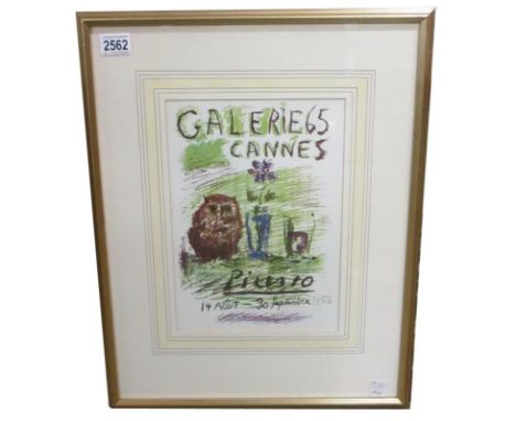 Pablo Picasso (1881-1973) Lithographic print Galerie 65 Cannes 1956 published in 1957. ****Condition report**** Size; framed 