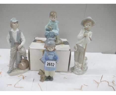 4 NAO figures including Boy with Duffle Coat and Dog, Boy with Duffle Coat and Rabbit (with box), Standing Boy with Bird and 