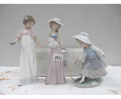 3 NAO figures including Girl with Hoop a/f, Girl with Puppy (with box) and Girl in Nightdress with Candle