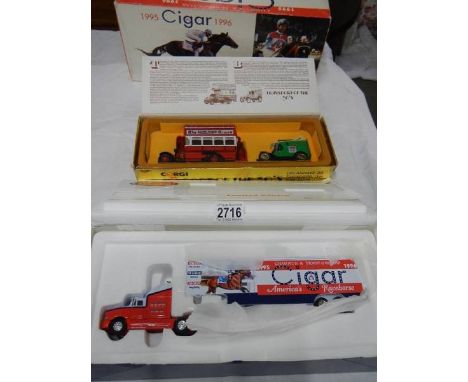 White Rose Collectibles 1995 cigar, 1996 Horse of the Year limited edition lorry and Corgi Transport of the 30's bus and van 