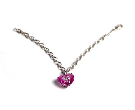 Chopard "So Happy Diamond": a diamond and synthetic pink sapphire bracelet, the pendant drop of heart-shaped facet-cut synthe