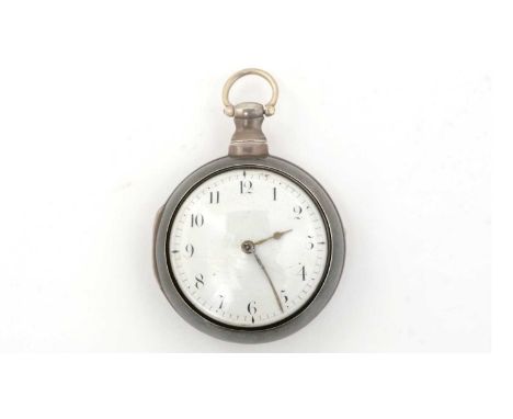 Robert Hill, Stafford: a silver pair-cased open-faced pocket watch, with white enamel arabic dial fitted key-wound fusee move