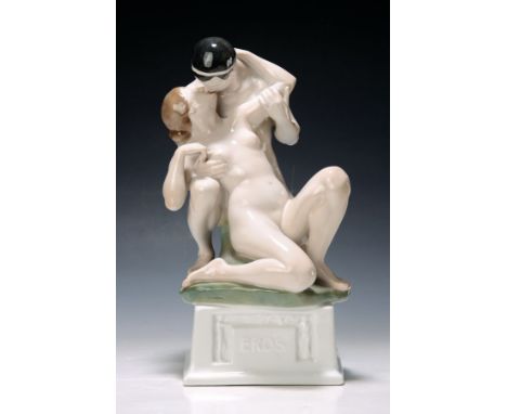 Grosse Porzellanfigur 'Eros', Rosenthal, um 1910,  Entwurf Richard, Aigner 1910, Modellnr. K 73, sich küssendes Liebespaar, p