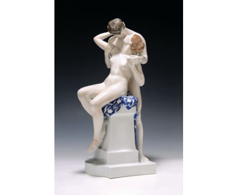 Grosse Skulptur 'Liebesfrühling', Rosenthal, um 1920,  Entw. Richard Aigner 1913, Modellnr. K 295, sich küssendes Liebespaar,