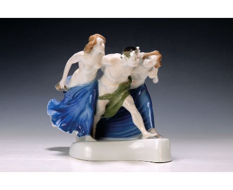 Porzellangruppe, Rosenthal, 'Stürmende Bacchanten', um 1920,  Entwurf Albert Caasmann 1912, Modellnummer K 190, polychrome Un