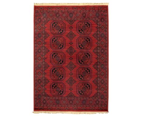 Tappeto Bukara tipo russo cm 240x170 Fondo e “gul” rossi. Manifattura moderna. Russian-type Bukara carpet, cm 240x170 Red “gu