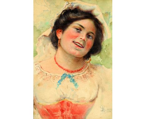 Scuola napoletana, XIX secolo Ritratto di fanciulla Reca firma in basso a destra: P Casa Tempera su carta, cm 24x17,5 Neapoli