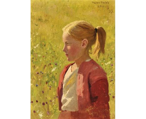 Hans Dahl (Granvin, Norvegia 1849 - Balestrand,  Sogn og Fjordane, Norvegia 1937) Ritratto di Maria Lyngstad a otto anni, 189
