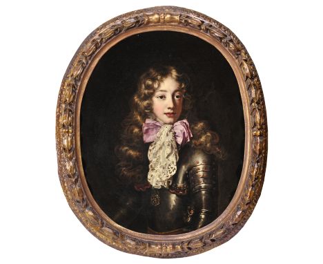 Cerchia di Jacob Ferdinan Voet (Anversa 1639 - Parigi 1687) Ritratto di Vittorio Amedeo II in armatura Olio su tela, in ovale