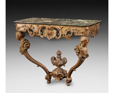 Consolle a goccia régence,  Francia, prima metà XVIII secolo cm 84x94x97 In rovere, di forma rettangolare,  presenta una bell