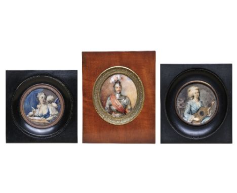 Miniatura con ritratto di soldato  in corazza, e altre due miniature con figure di giovani donne reca firma  sulla sinistra: 