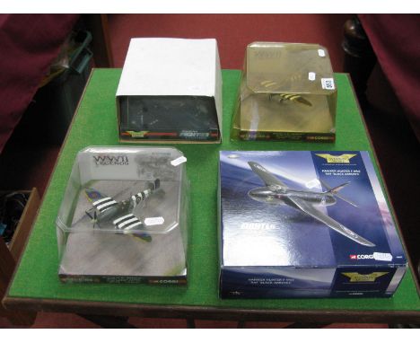 Four Corgi 'The Aviation Archive' Diecast Model Military Aircraft, including #49802 Hawker Hunter F MK6 RAF 'Black Arrows' WW