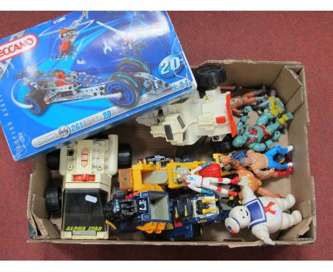 A Fisher Price Alpha Star Plastic Model Lunar Space Vehicles (Adventure People), with trailer (circa 1983), seven plastic mod