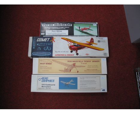 Four Balsa Wood Scale Model Aircraft Kits, comprising of Comet Aeronca Chief, Aero Graphics 1913 Eastbourne Monoplane, West W