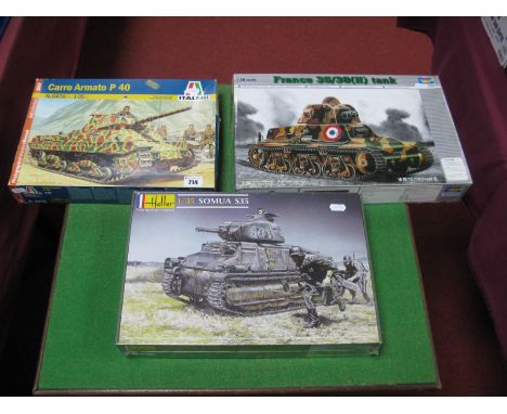 Three Plastic Model Kits all 1:35th Scale Tanks, to include Italerie #6476 Carro Armato P40, Heller (sealed), #81134 Somua S3