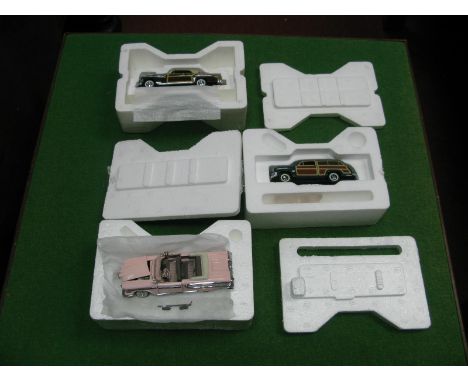 Three 1:43rd Scale Franklin Mint Dieast Precision Models, to include Chrysler Town and Country, Ford "Woody" Station Wagon., 