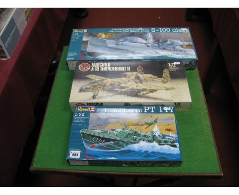 Three Plastic Model Kits, comprising of Revell 1:72nd scale #05051 German Fast Attack Craft S-100 class, #05048 Torpedo boat 