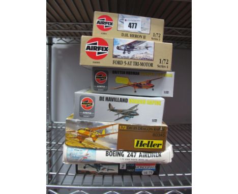 Seven Boxed 1:72nd Scale Plastic Model Aircraft Kits, by Airfix, Monogram, Heller, Williams Bros, including DH8 89 Dragon Rap