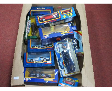 Twelve Diecast Model Vehicles by Corgi, Matchbox, including Corgi BMW 525i, #318 Jaguar XJS, Matchbox Superkings K161 Rolls R