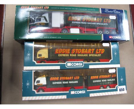 Three Diecast Model Commercial Vehicles by Corgi, all with Eddie Stobart liveries, to include 1:50th scale #CC12802 Scania T-